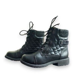 Vepose Women's Biker Combat Boots with Knit Quilted Design Size US 6